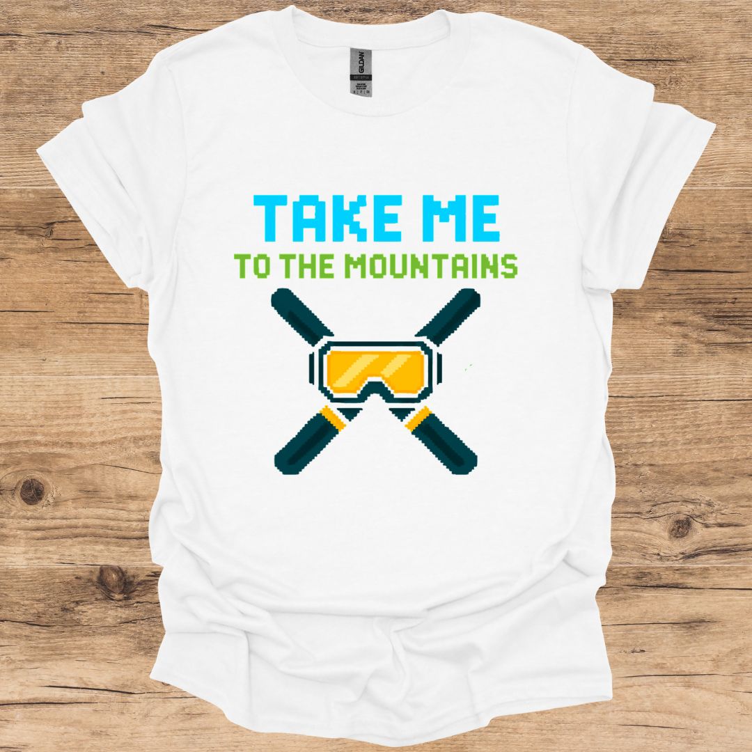 Take Me_Mountains & Goggles Pixel T-Shirt