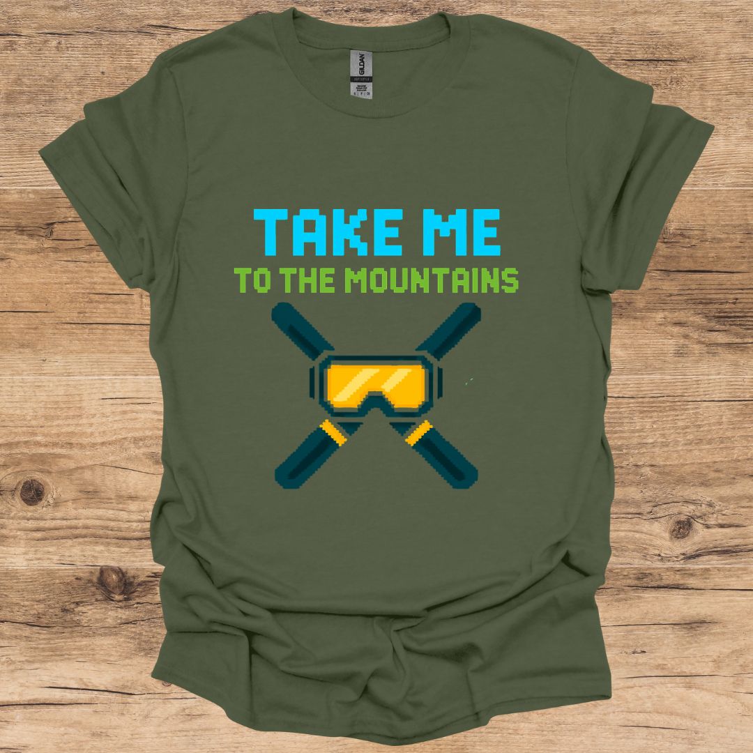 Take Me_Mountains & Goggles Pixel T-Shirt