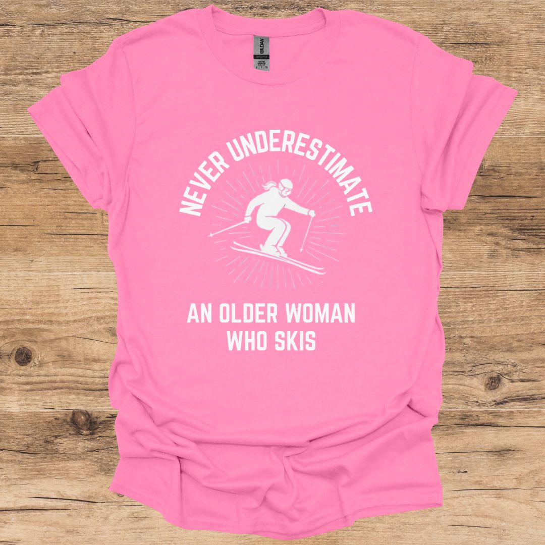 Never Underestimate Older Woman Skiing T-Shirt