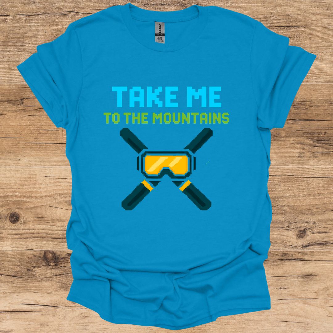 Take Me_Mountains & Goggles Pixel T-Shirt