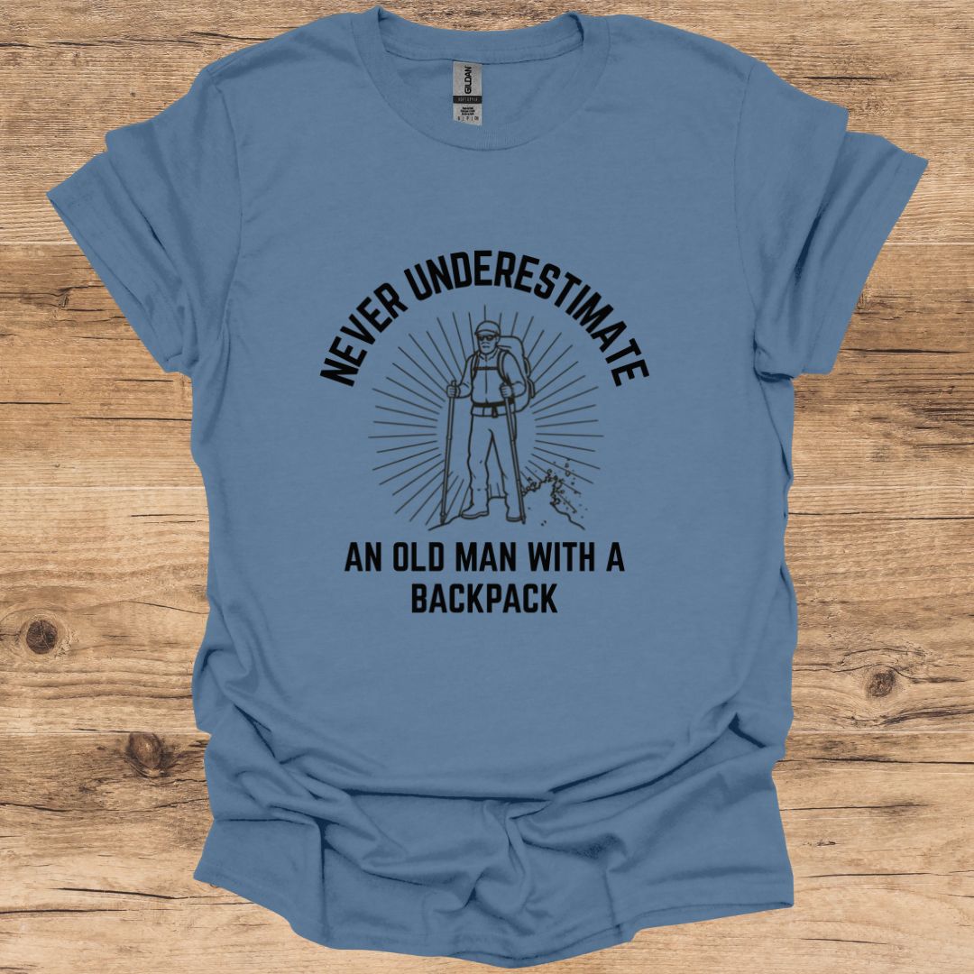 Never Underestimate Old Man With A Backpack T-Shirt