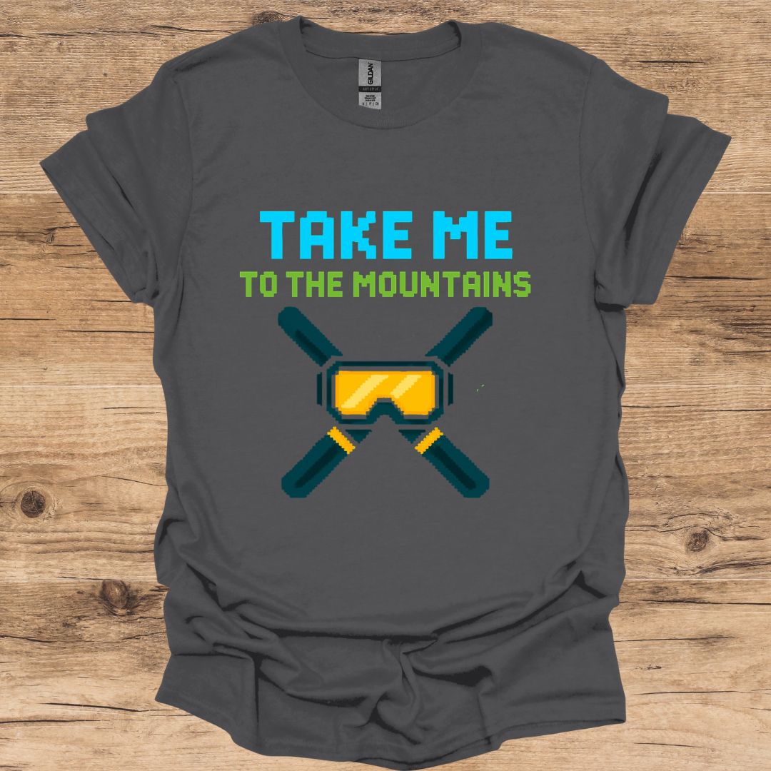 Take Me_Mountains & Goggles Pixel T-Shirt