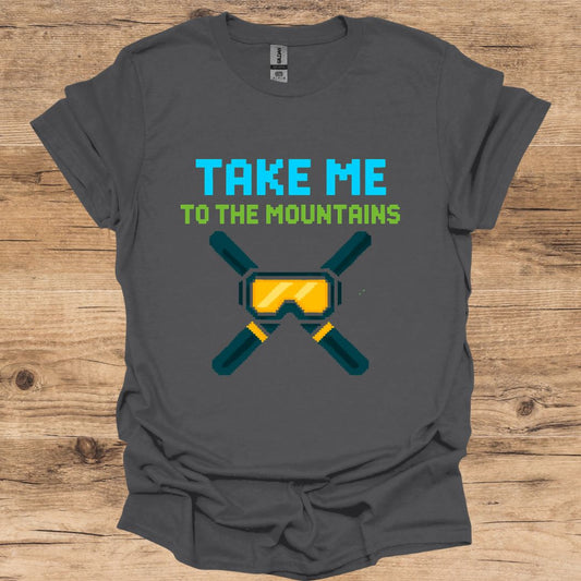 Take Me_Mountains & Goggles Pixel T-Shirt