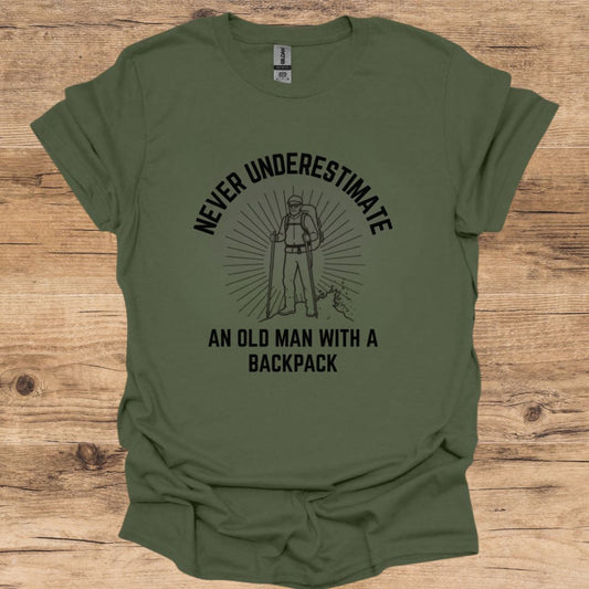 Never Underestimate Old Man With A Backpack T-Shirt