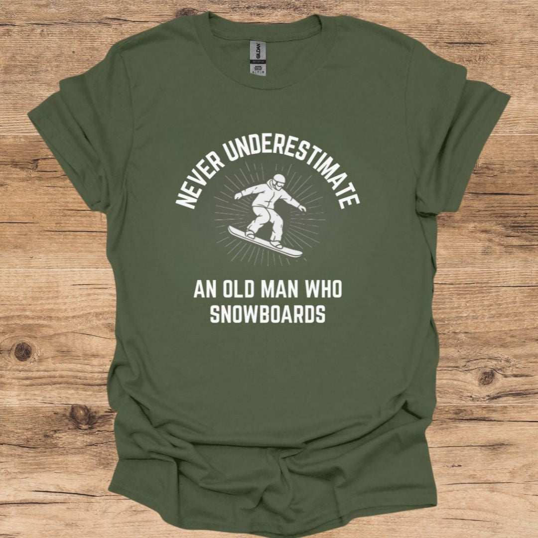 Never Underestimate Old Man Snowboarding T-Shirt